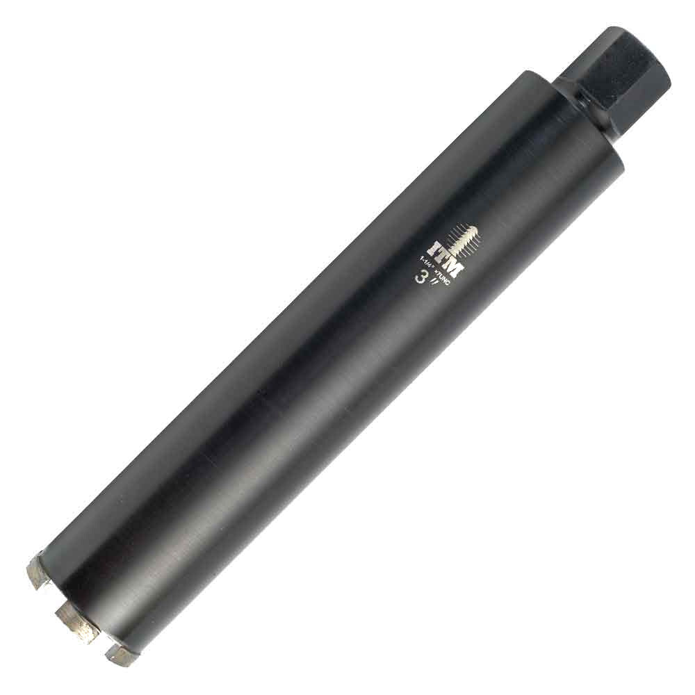 Premium diamond concrete core bit with 15-3/4-inch overall length, 14-inch drilling depth, industrial-quality diamond teeth, designed for water-assisted drilling of large-diameter concrete openings