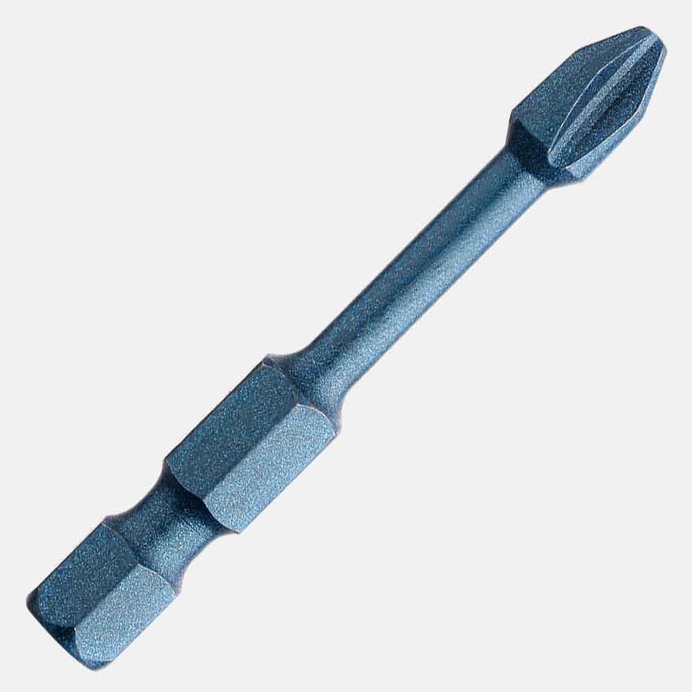 #2 1/4-inch hex Phillips® impact driver bit with blue shock tip, compatible with power tools, impact drivers, and heavy-duty screw driving