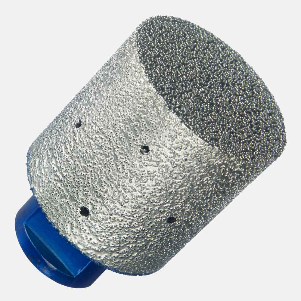 5/8”-11 threaded diamond milling cutter, vacuum-brazed #45/50 grit, 2-7/8” OAL, ideal for milling interior circle or half-circle tile, stone, or concrete cuts for pipe installation