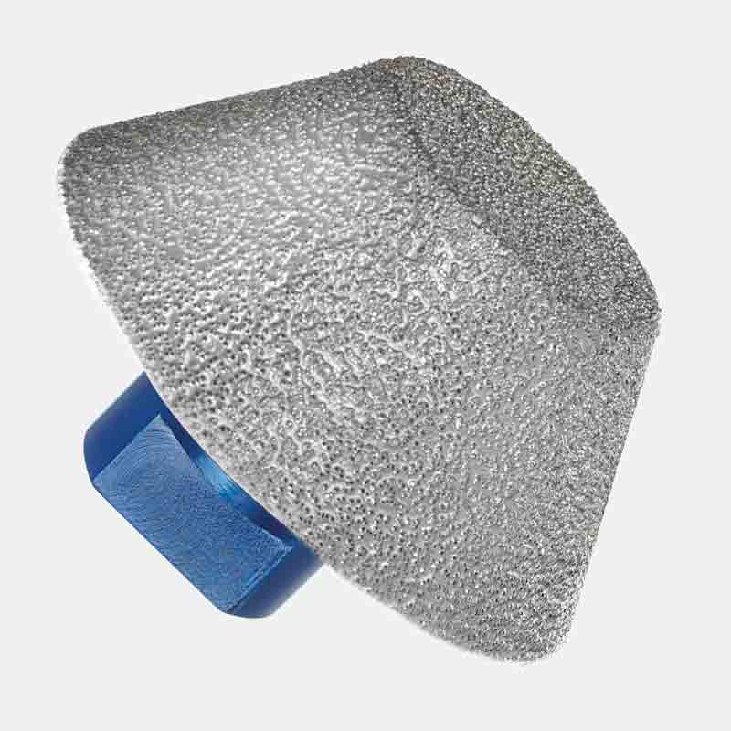 1-7/8” - 3”, 5/8”-11 threaded vacuum-brazed diamond countersink, #45/50 diamond grit, engineered for smoothing rough hole edges in porcelain, ceramic tile, granite, and marble during wet or dry cutting