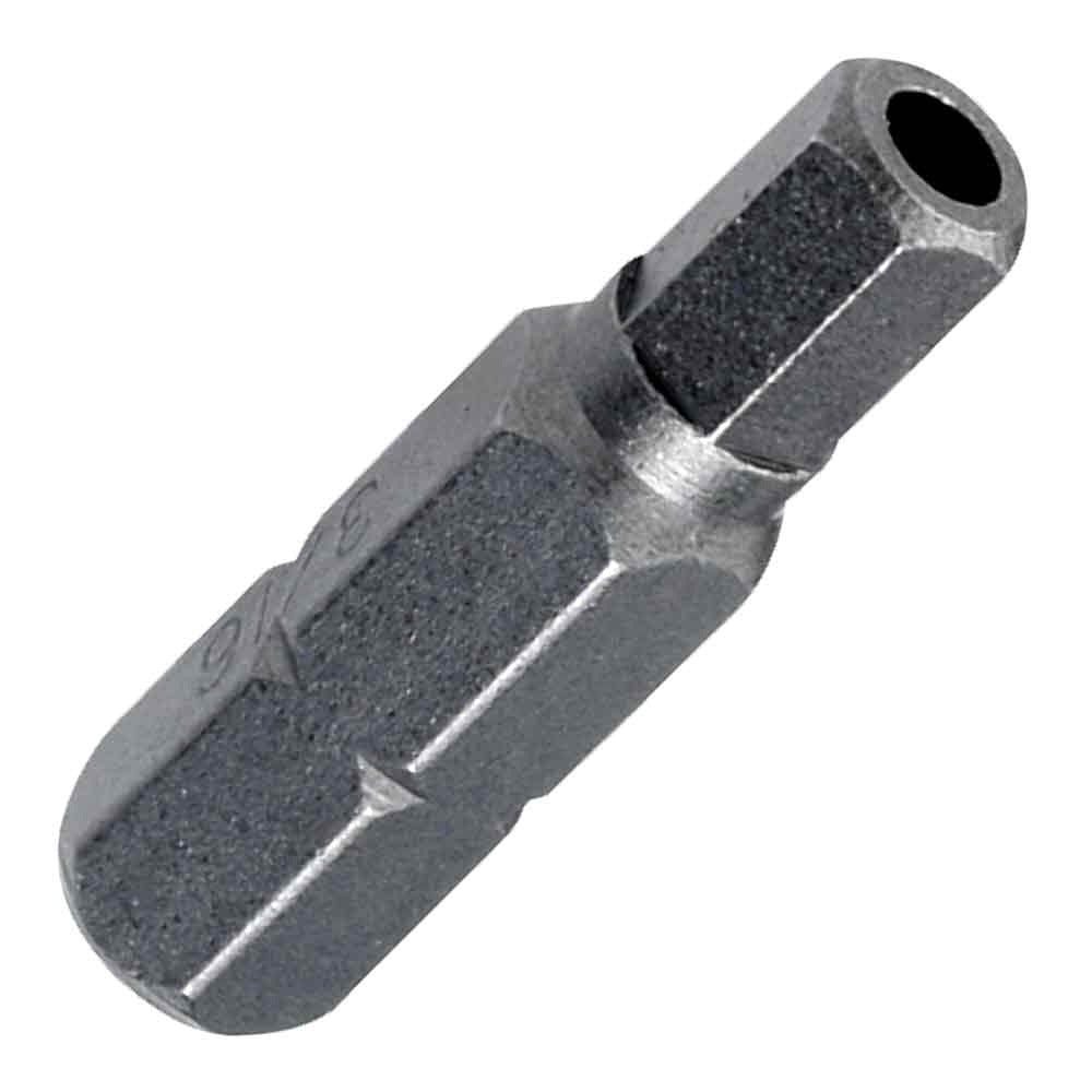 9/64" 1-inch Hex Tamper driver insert bit with 1/4-inch hex shank, compatible with power tools, screwdriver sets, and tamper-proof fasteners