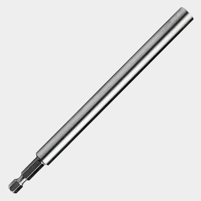 Stainless steel magnetic bit tip holder with hex shank, 1/2-inch drill depth, retaining ring, and 6-inch overall length