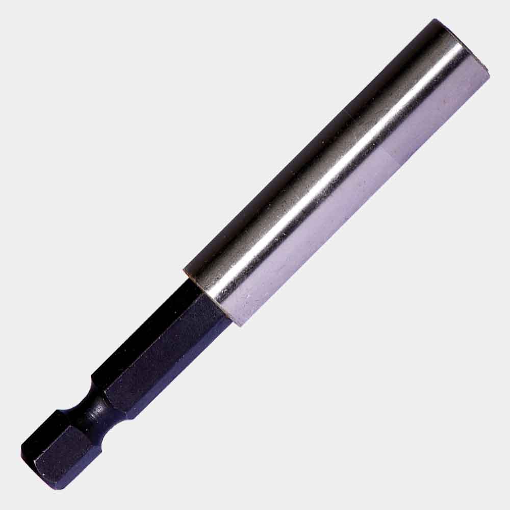 Chrome vanadium magnetic bit tip holder with hex shank, 1/2-inch drill depth, and no retaining ring for impact drivers
