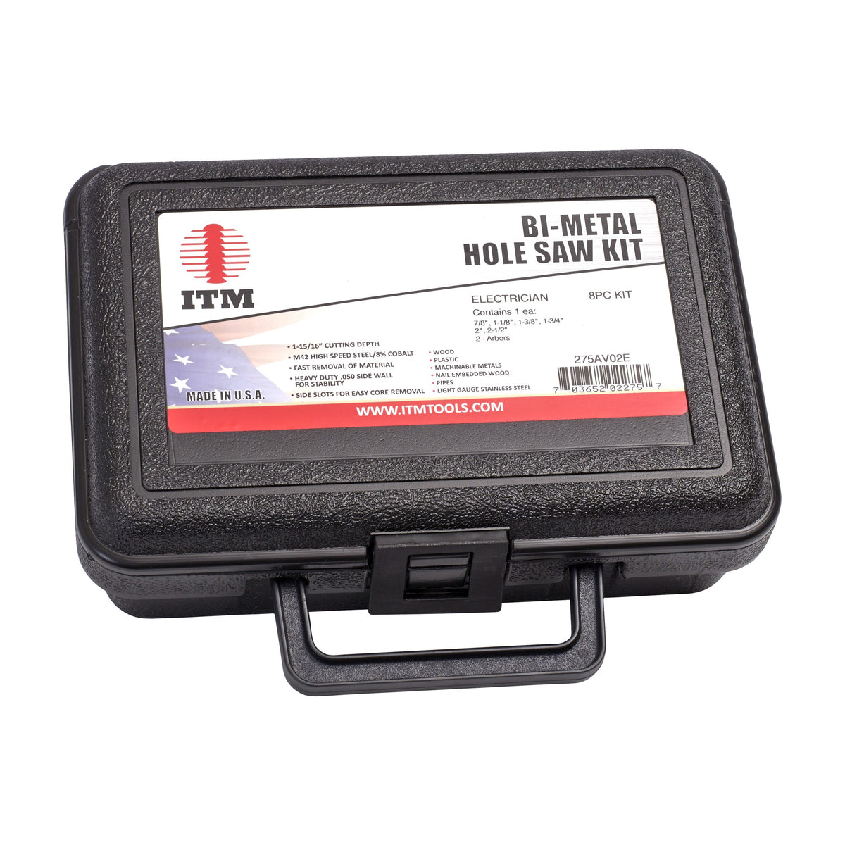 ITM Electrician's Hole Saw Kit, 8 piece, closed carrying case with part number label