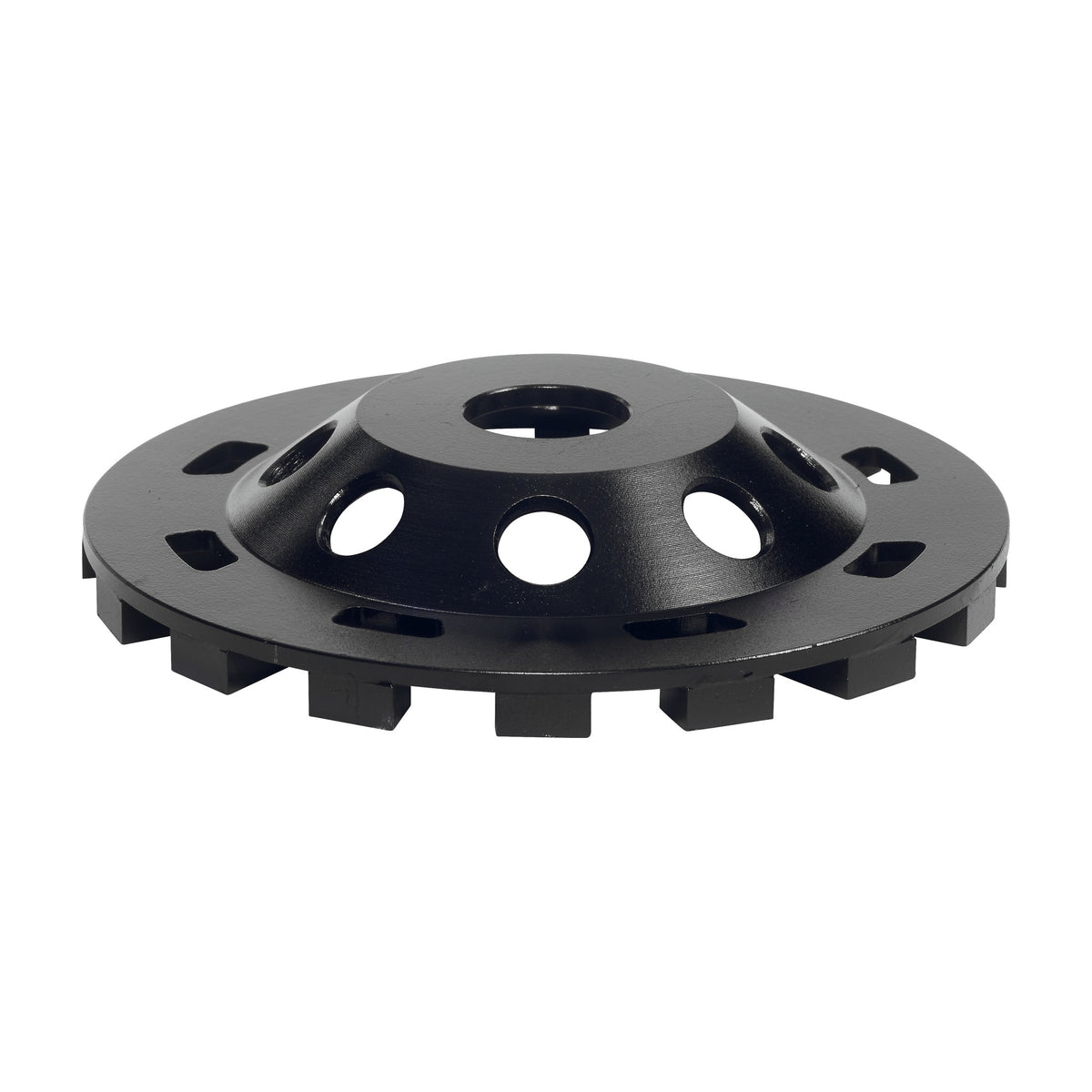 ITM GCW-70 7 inch diamond grinding cup wheel, 7/8 inch open hole, 18 segments; family photo, shown: 5-inch 16-segment open-hole wheel (GCW-50), back view