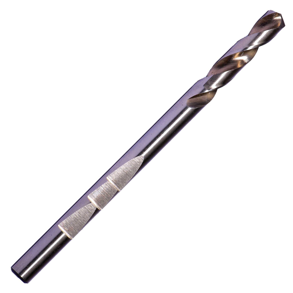 1/4-inch HSS pilot drill bit, flat or 3-step design, arbor-compatible, for precise drilling in steel, wood, plastics, mild stainless, copper, and sheet metal with power drills or drill presses