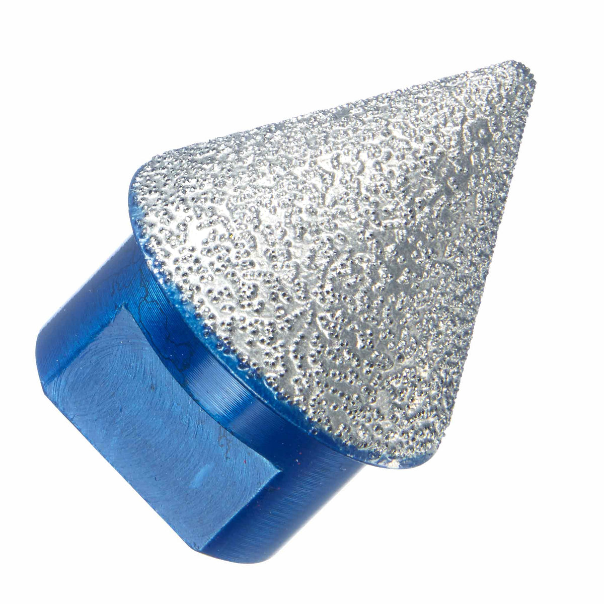 5/8”-11 threaded vacuum-brazed diamond countersink, #45/50 diamond grit, engineered for smoothing rough hole edges in porcelain, ceramic tile, granite, and marble during wet or dry cutting