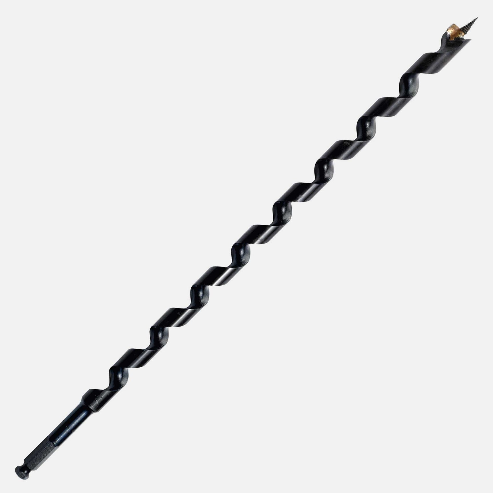 Power Pole auger wood drill, 7/16” hex shank, carbide tip, self-feeding screw point for railroad and timber poles