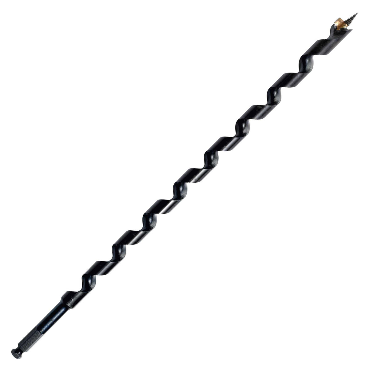 Power Pole auger wood drill, 7/16” hex shank, carbide tip, self-feeding screw point for railroad and timber poles