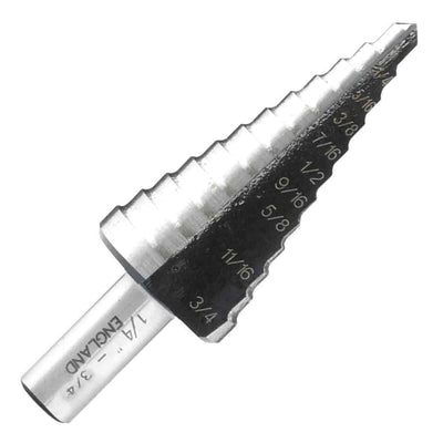 9-step drill bit, HEX non-slip shank, 2-fast spiral flutes, for steel, aluminum, copper, plastics