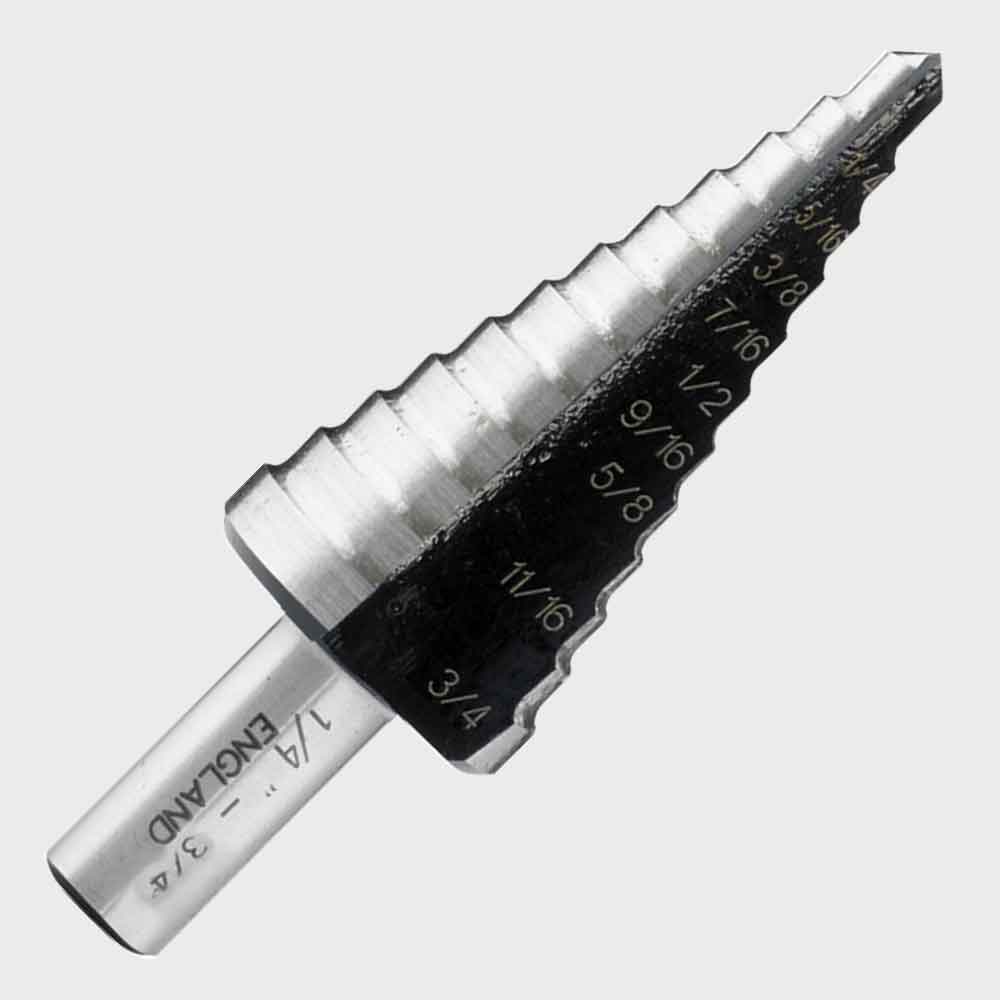 12-step drill bit, HEX non-slip shank, 2-fast spiral flutes, for steel, aluminum, copper, plastics
