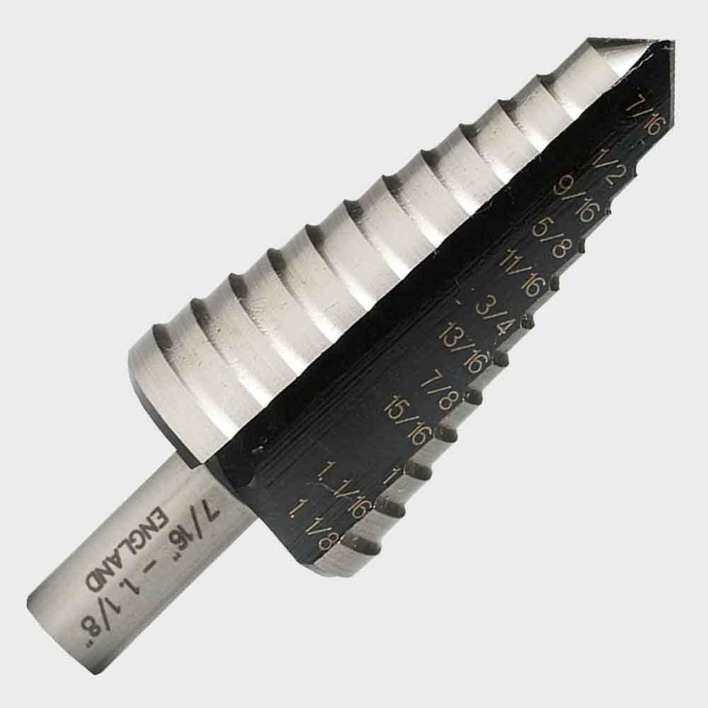 12-step drill bit, HEX non-slip shank, 2-fast spiral flutes, for steel, aluminum, copper, plastics