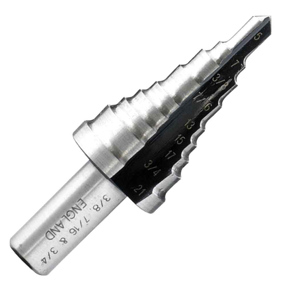 3-step drill bit, HEX non-slip shank, 2-fast spiral flutes, for steel, aluminum, copper, plastics