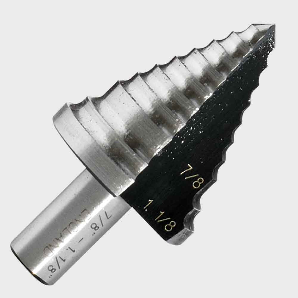 2-step drill bit, HEX non-slip shank, 2-fast spiral flutes, for steel, aluminum, copper, plastics