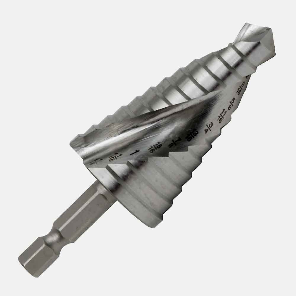 1/4” hex impact shank drill bit, M2 HSS, self-starting split point for plastics, copper, aluminum, steel