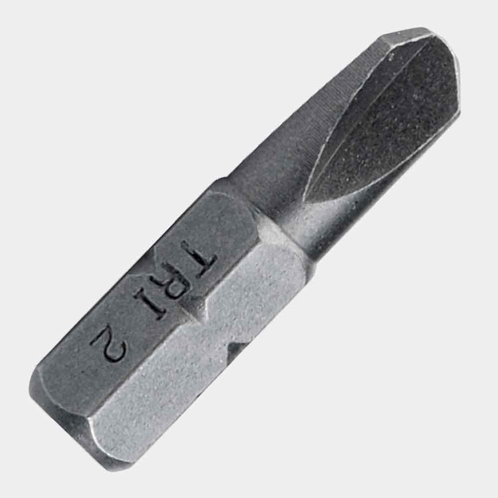 #1 1-inch Tri-Wing® Tamper insert screwdriver bit with 1/4-inch hex shank, compatible with power drills and manual drivers