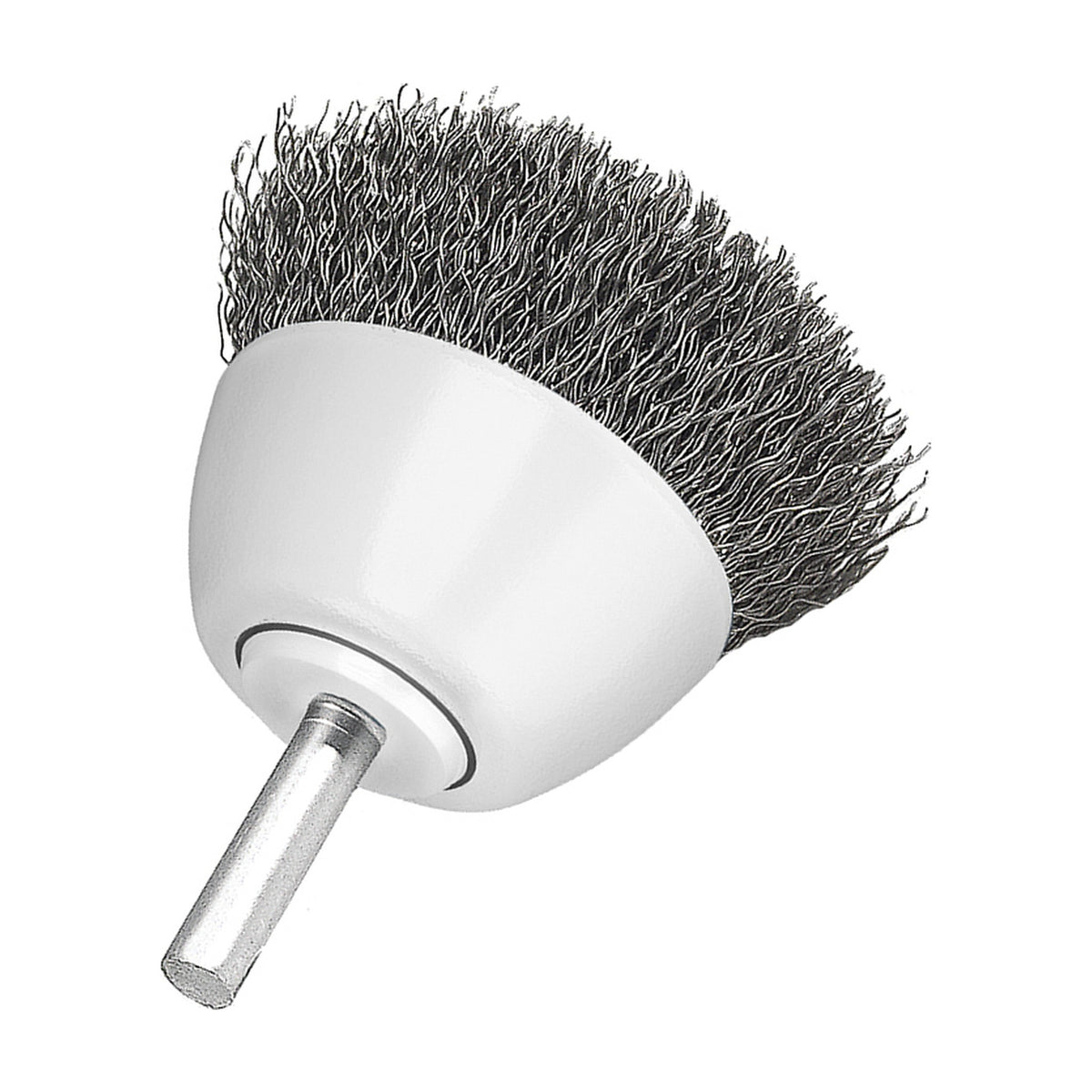 Walter 1-1/2 inch ALLSTEEL Crimped Wire Mounted Cup Brush, 1/4 inch Shank, .0118 inch Carbon Steel, part 09C015