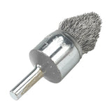 3/4" ALLSTEEL Crimped Wire Mounted Conical End Brush, 1/4" Shank, .0118" Carbon Steel