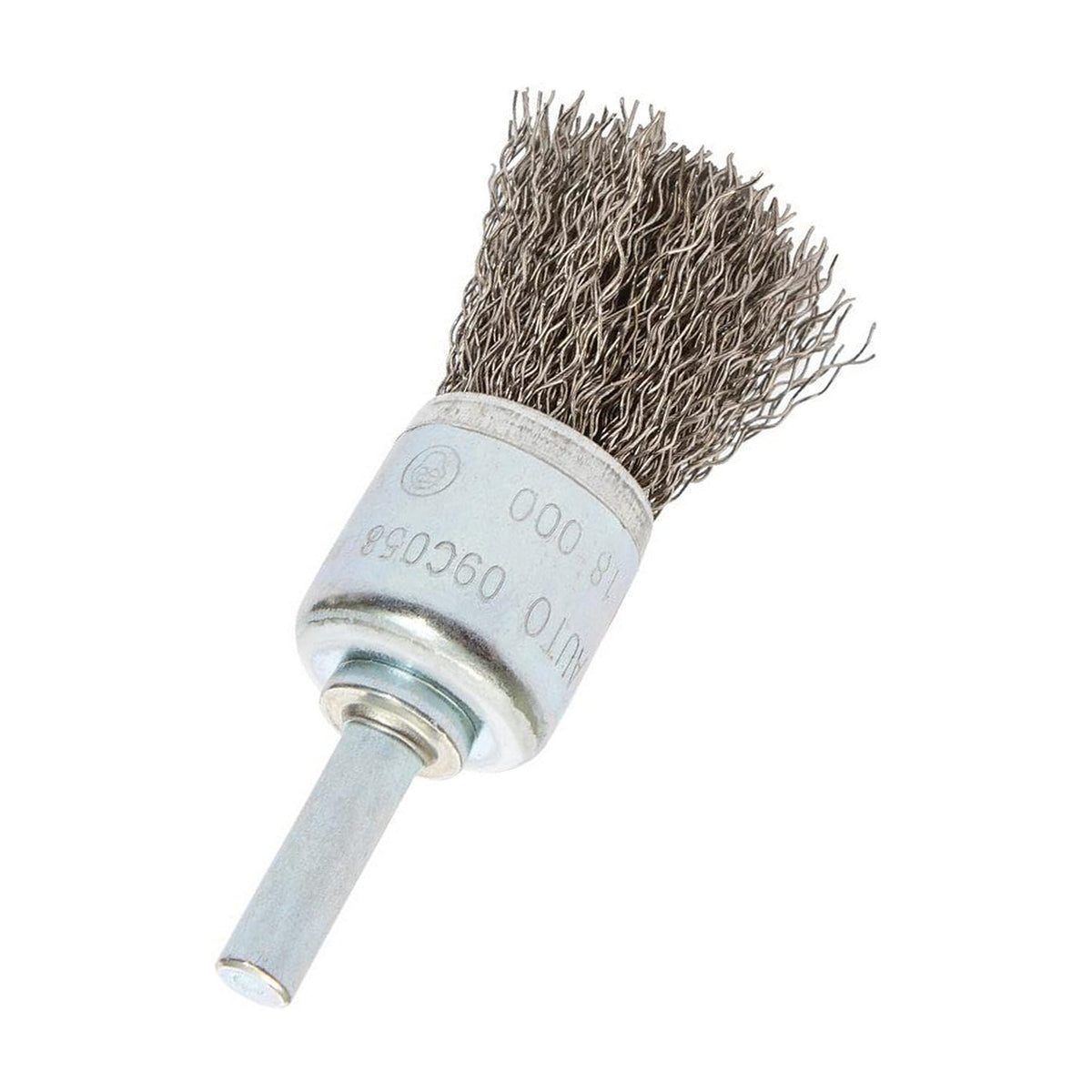 Walter 3/4 inch ALLSTEEL Crimped Wire Mounted End Brush, 1/4 inch Shank, .0118 inch Stainless Steel, part 09C058