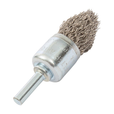 Walter 3/4 inch ALLSTEEL Crimped Wire Mounted Conical End Brush, 1/4 inch Shank, .0118 inch Stainless Steel, part 09C078