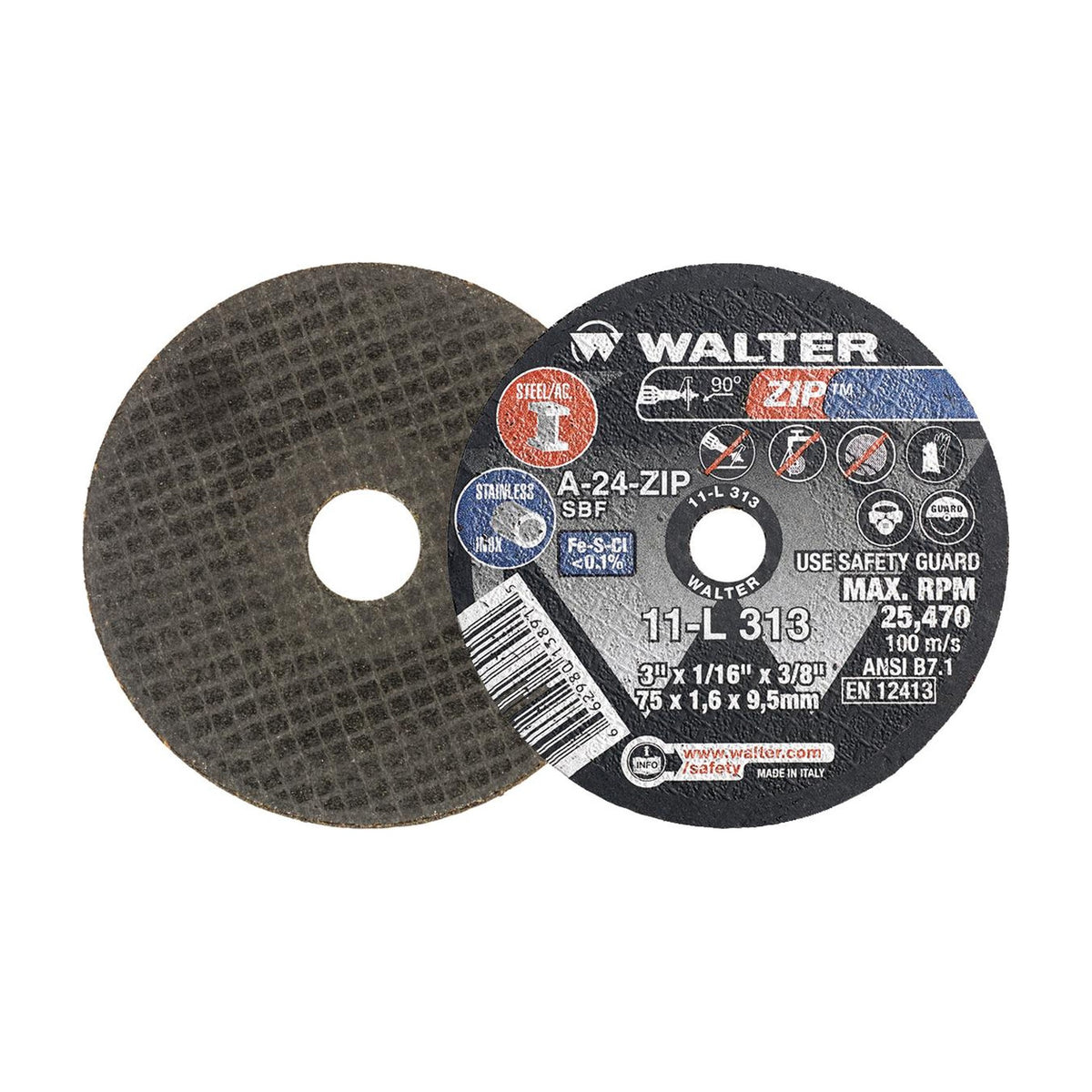 Walter 3 inch x 1/16 inch x 3/8 inch ZIP Cut-Off Wheel, Type 1, A-24, part 11L313