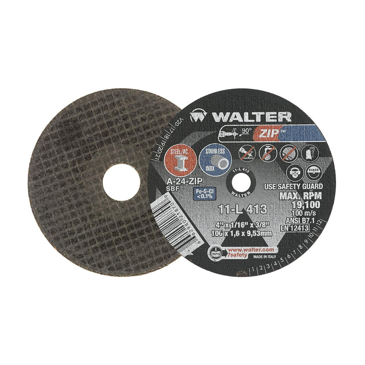 Walter 4 inch x 1/16 inch x 3/8 inch ZIP Cut-Off Wheel, Type 1, A-24, part 11L413