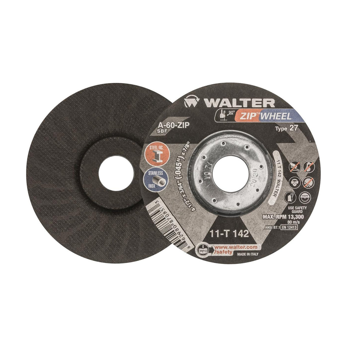 Walter 4-1/2 inch x 3/64 inch x 7/8 inch ZIPCUT Cut-Off Wheel, Type 27, part 11T142