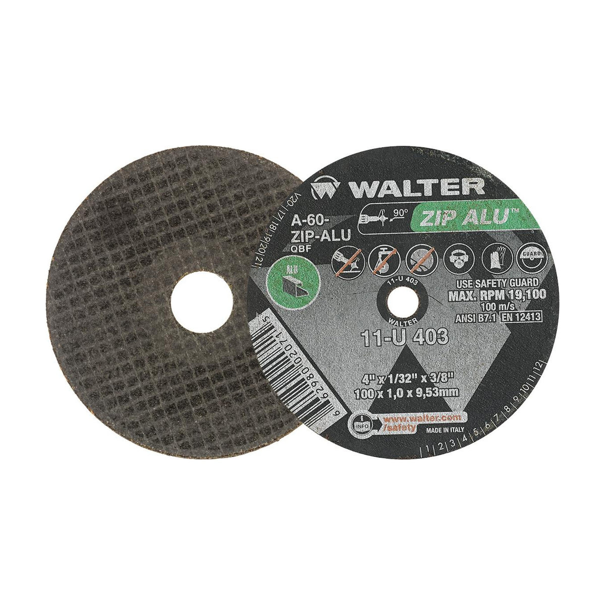 Walter 4 inch x 1/32 inch x 3/8 inch ZIP ALU Cut-Off Wheel, Type 1, part 11U403