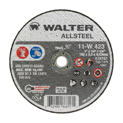 Walter 4 inch x 1/8 inch x 3/8 inch ALLSTEEL Cut-Off Wheel, Type 1, part 11W423