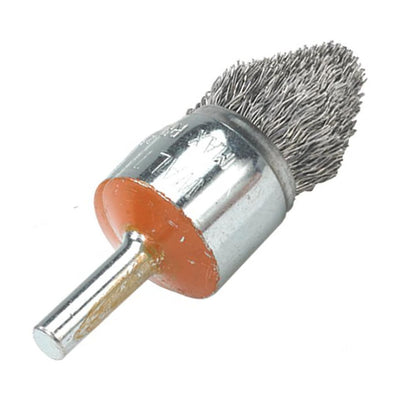 Walter 3/4 inch Crimped Wire Mounted Conical End Brush, 1/4 inch Shank, .014 inch Carbon Steel, part 13C028