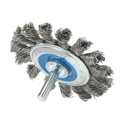 Walter 2-3/4 inch x 3/8 inch Knot-Twisted Wire Mounted Wheel Brush, 1/4 inch Shank, .020 inch Carbon Steel, part 13C130