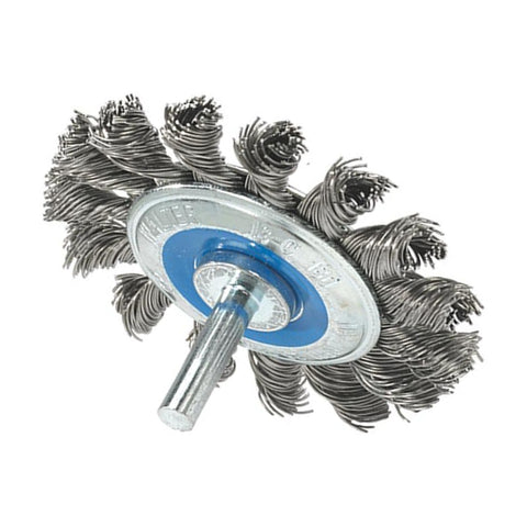 2-3/4" x 3/8" Knot-Twisted Wire Mounted Wheel Brush, 1/4" Shank, .020" Carbon Steel