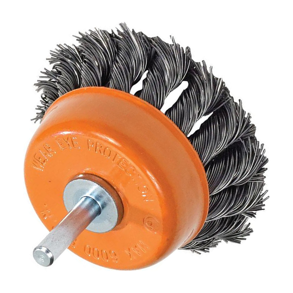 Walter 3 inch Knot-Twisted Wire Mounted Cup Brush, 1/4 inch Shank, .020 inch Carbon Steel, part 13C370