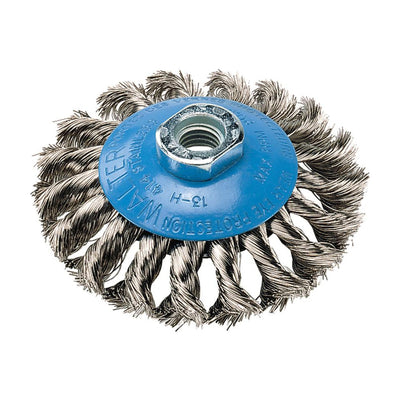Walter 4 inch x 5/8 inch-11 Knot-Twisted Wire Saucer Cup Brush, .020 inch Stainless Steel, part 13H414