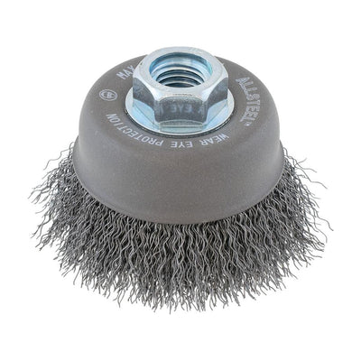 Walter 5 inch x 5/8 inch-11 ALLSTEEL Crimped Wire Cup Brush, .014 inch Carbon Steel, part 13W501