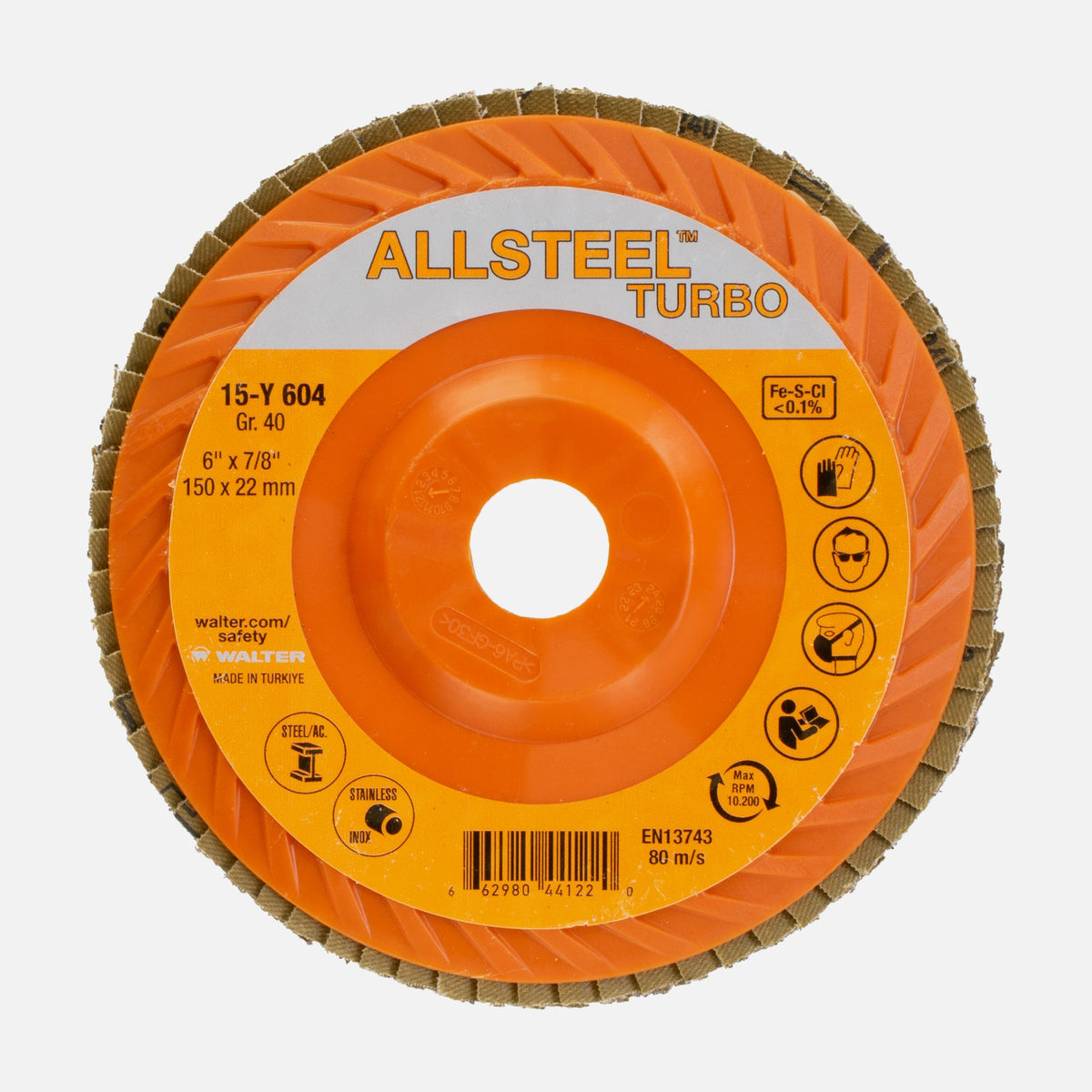 Walter ALLSTEEL TURBO 6 inch flap disc, part 15Y604
