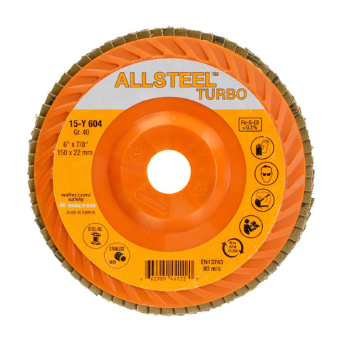 6" x 7/8" ALLSTEEL TURBO Flap Disc, 40 Grit, Type 27