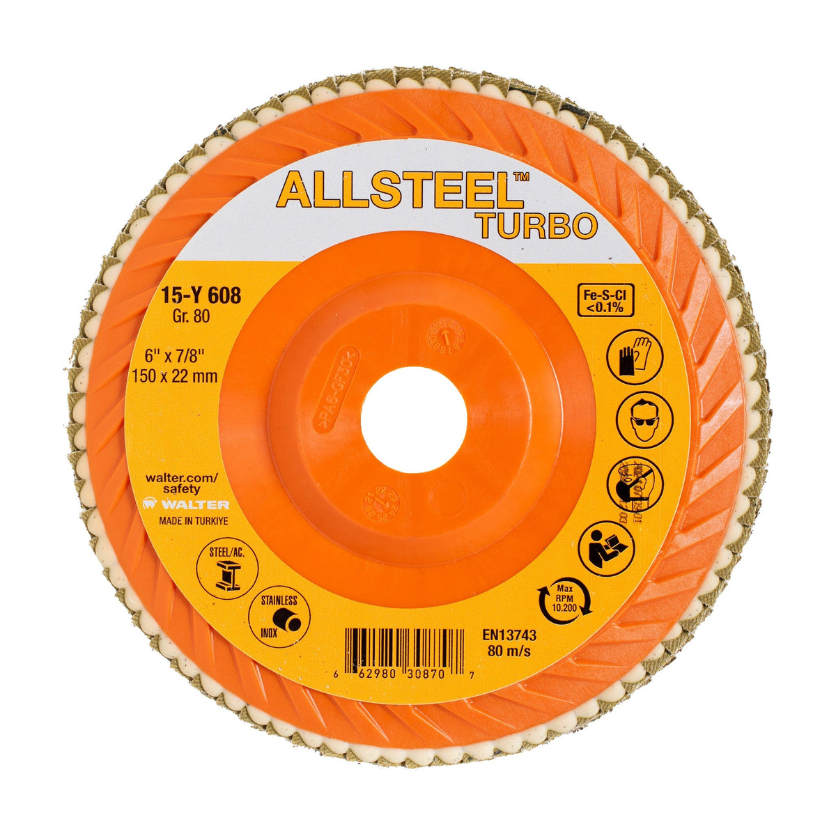 Walter ALLSTEEL TURBO 6 inch flap disc, part 15Y608