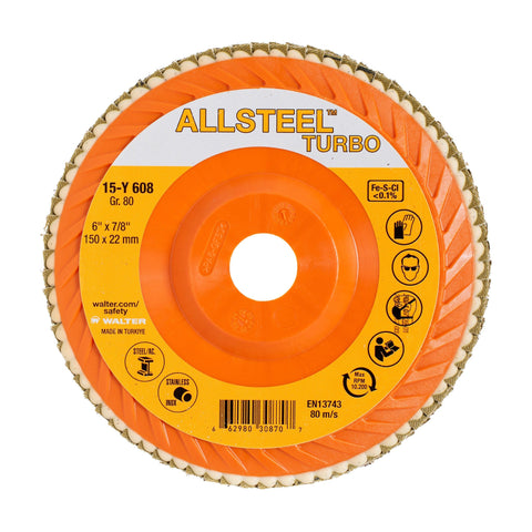 6" x 7/8" ALLSTEEL TURBO Flap Disc, 80 Grit, Type 27