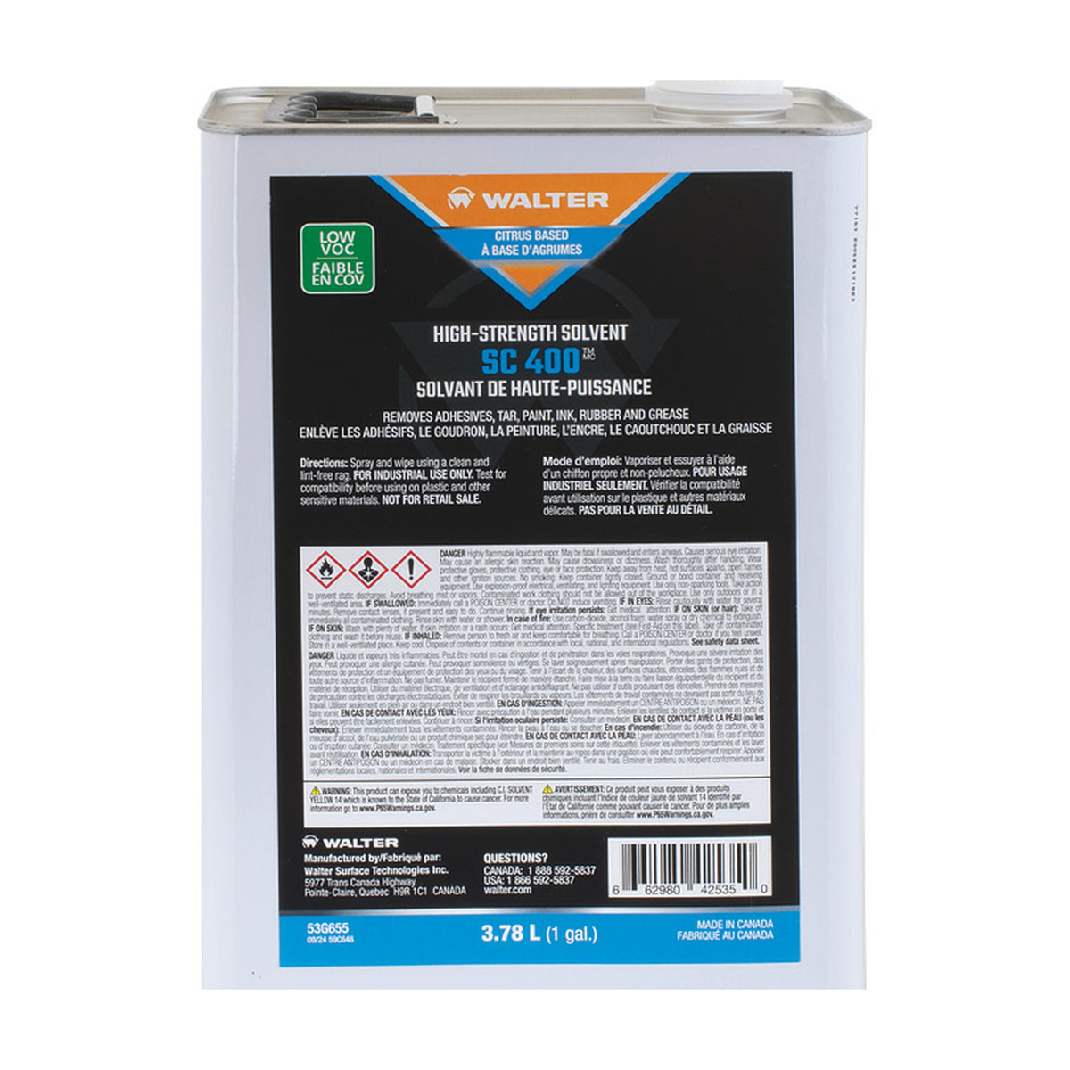 Walter SC 400 LOW VOC High-Strength Solvent, 3.78 L (1 gal) Jug, part 53G655
