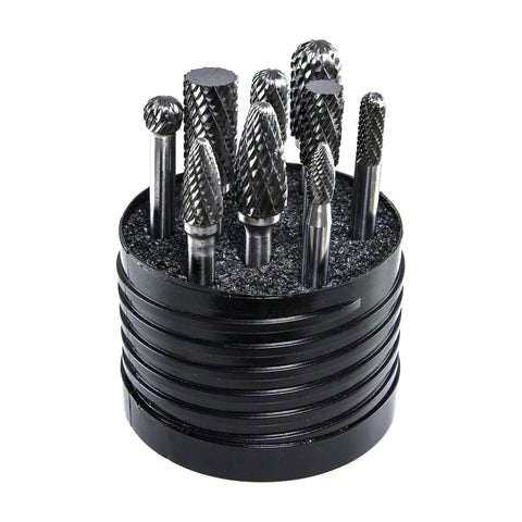 Drillco Carbide Burr Set No. 7, 8 Piece, 1/4" Burrs, 1/8" Shank, Double Cut