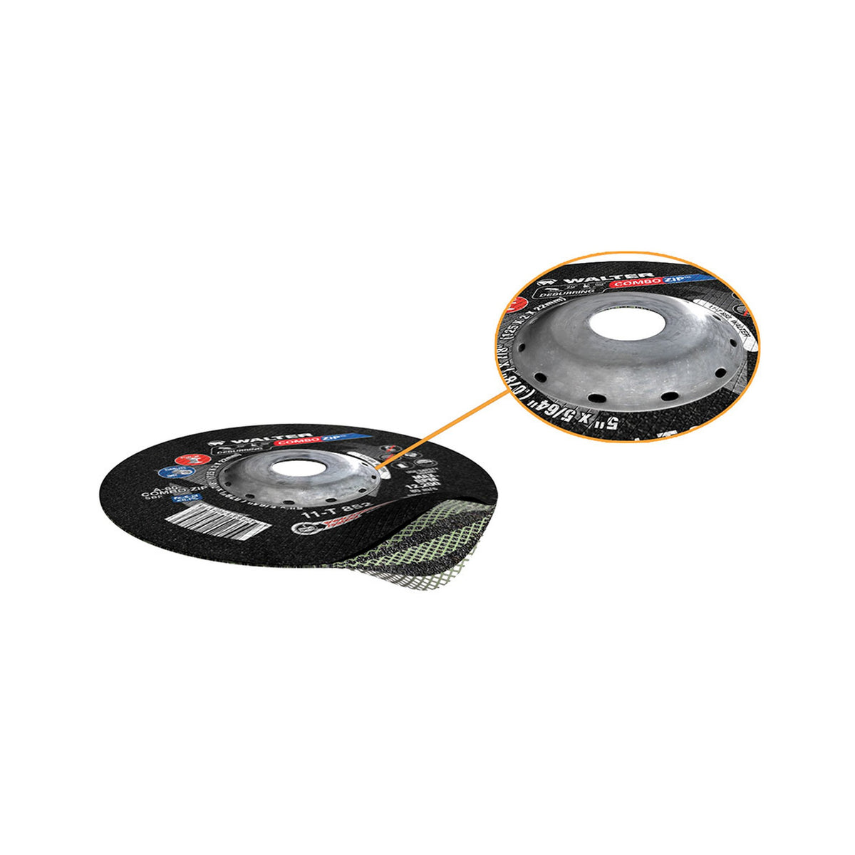Walter COMBO ZIP metal protective hub and reinforcement detail