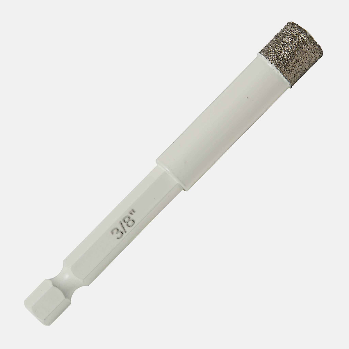 White Diamond tile bit, 1/4” hex impact shank, vacuum brazed, dry cutting porcelain, ceramic, granite, marble