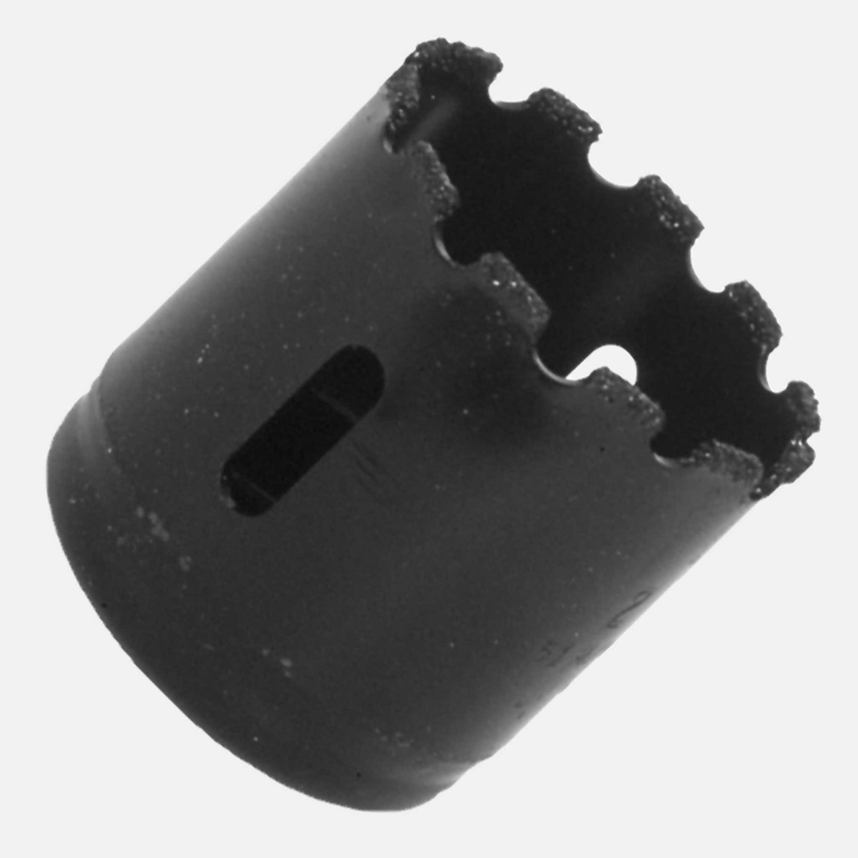 Premium carbide grit hole saw set, tungsten carbide grit, alloy back, gulleted edge, 1-15/16” cutting depth, black finish, Made in USA, suitable for drilling concrete, brick, ceramic, compatible with 1/2-inch drill and impact driver