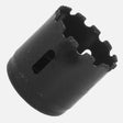 Premium carbide grit hole saw set, tungsten carbide grit, alloy back, gulleted edge, 1-15/16” cutting depth, black finish, Made in USA, suitable for drilling concrete, brick, ceramic, compatible with 1/2-inch drill and impact driver