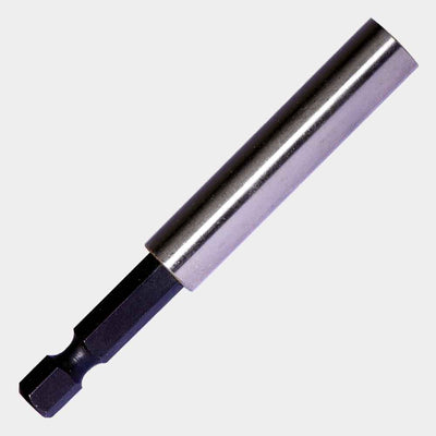 Stainless steel magnetic bit tip holder with hex shank, 1/2-inch drill depth, retaining ring, and 3-inch overall length