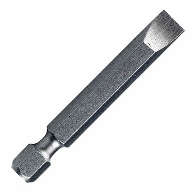 Durable slotted power bit with 1/4-inch hex shank, designed for fasteners and general-purpose driving