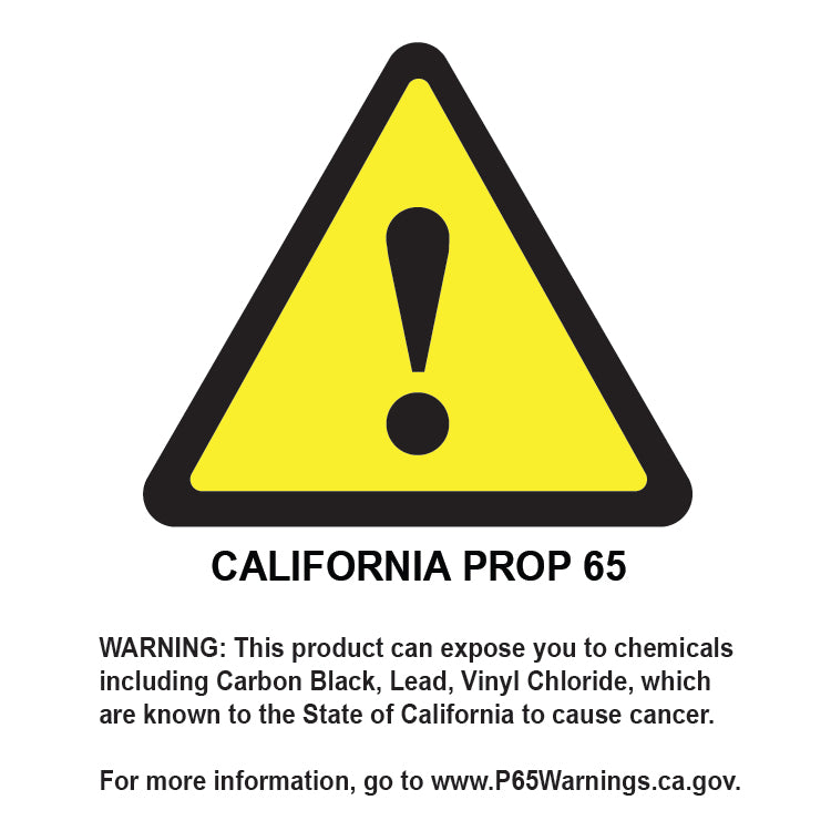 California Prop 65 warning for 9910-DS (chemicals named: Carbon Black, Lead, Vinyl Chloride). www.P65Warnings.ca.gov