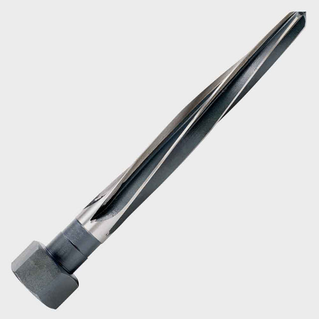 HD Black oxide construction reamer with spiral flutes and hex drive for bolt and rivet installation