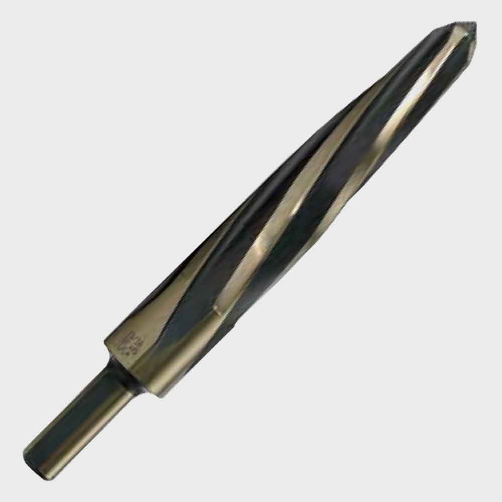 HD Black oxide construction reamer with spiral flutes and hex drive for bolt and rivet installation